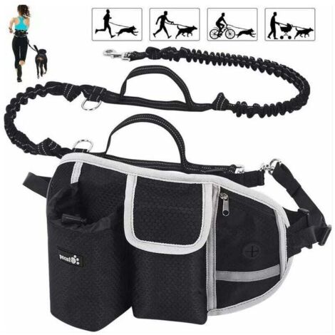 Hundeleine, freihändige Hundeleine, bis zu 110 kg Stoßdämpfung, bequem, reflektierende Nähte, ideal zum Laufen, Joggen und Spazierengehen (schwarz)