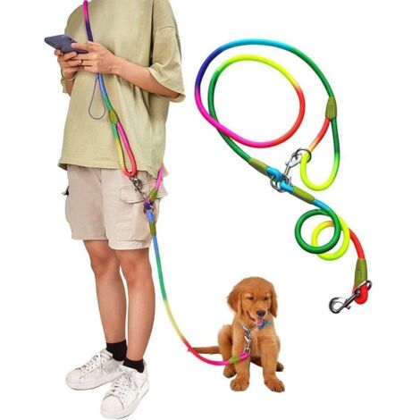 Hundeleine zum Laufen, Spazierengehen, Training, Crossbody-Doppelleine für Hunde, 1,2 cm dick, Nylon, reflektierend, strapazierfähig, für kleine, mittelgroße und große Hunde - Farbe