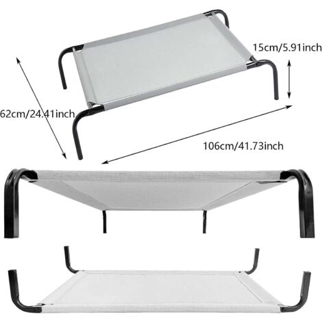 Hundeliege Outdoor Mittel Hunde Hundeliege Schlafplatz Hundebett Katzenbett Outdoor Garten Camping, erhöhtes Haustierbett für Hunde und Katzen Campingbett für Hunde, 106cm x 62cm x 15cm Grau