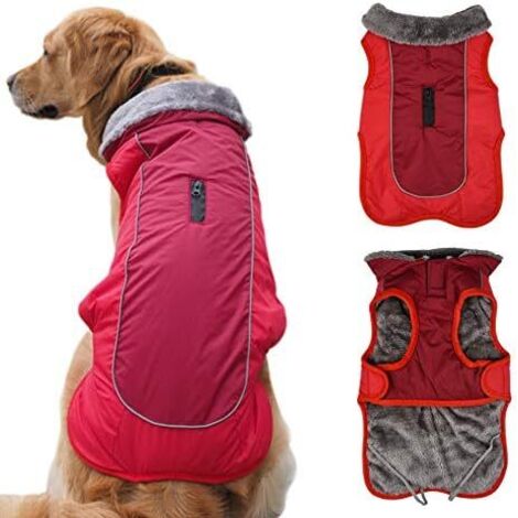 Hundemantel, warme Jacke, wasserdichter Haustiermantel, kleine große Hunde, große Größe, Rot/Schwarz