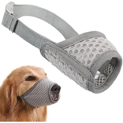 Hundemaske, weiche Netzmaske (Grau, Größe L) – Verstellbare, atmungsaktive Hundemaske, Beiß- und Bellschutzmaske