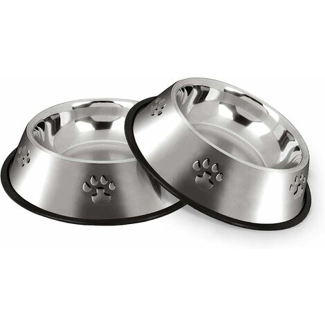 Hundenapf, rutschfester Edelstahl-Hundenapf mit Gummiboden, Wassernapf für kleine und mittelgroße Haustiere, 2 Näpfe, 22 cm
