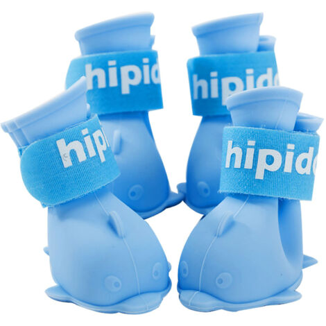 Hundeschuhe, wasserdichte Silikon-Regenschuhe für Hunde, niedliches Cartoon-Design, mit Klettverschluss, für Pomeranians, Bichons und Teddy Dogs, blau, Größe S