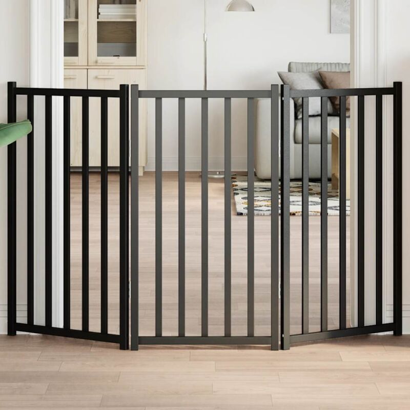 3-tlg. Hundetor Faltbar Schwarz 150 Cm Massivholz Tanne Vidaxl