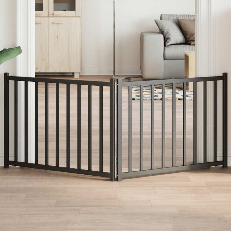 2-tlg. Hundetor Faltbar Schwarz 160 Cm Massivholz Tanne Vidaxl