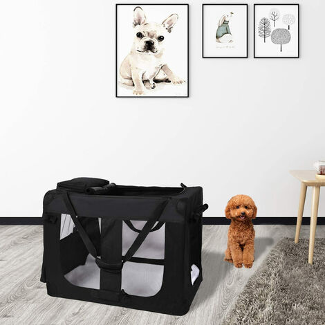 Hundetransportbox faltbar - Schwarz Transportbox für Hunde, Katzen und Kleintiere in M