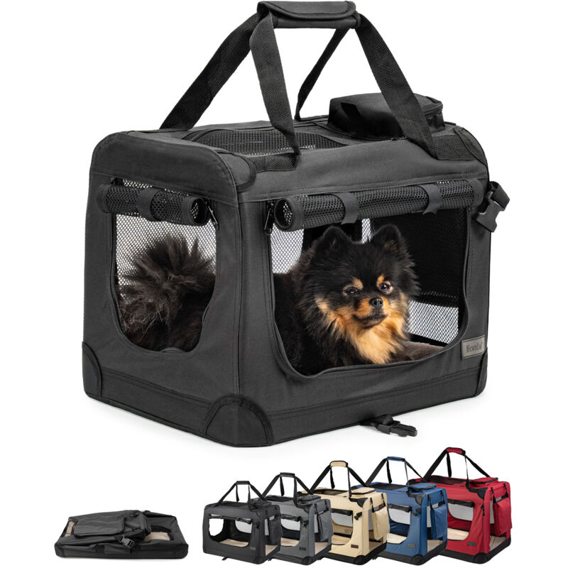 Lionto Hundetransportbox Faltbar, Stabile Stoffbox Mit Mesh-einsätzen, Ideal Für Auto, Reise & Tierarzt, 50x34x36 Cm, Schwarz