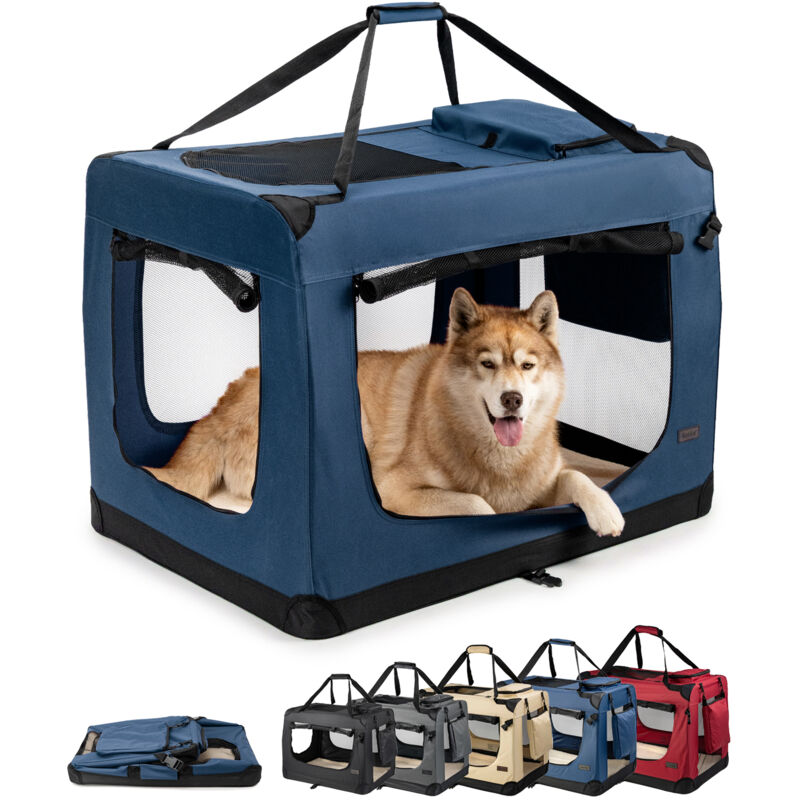 Lionto Hundetransportbox Faltbar, Stabile Stoffbox Mit Mesh-einsätzen, Ideal Für Auto, Reise & Tierarzt, 101x69x70 Cm, Dunkelblau