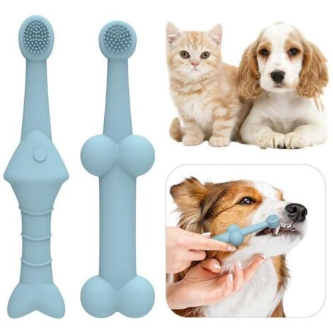 Hundezahnbürste (2er-Pack), Silikon, für Haustiere und Katzen (blau, universell).