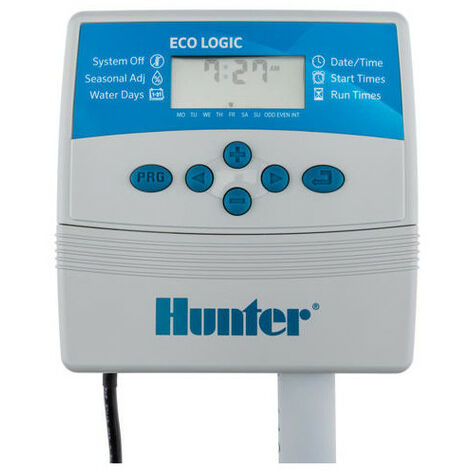 Hunter – Programmateur d'arrosage 6 voies – Alimentation électrique fixe – Programmation simple avec bouton unique – Compatible sondes Clik