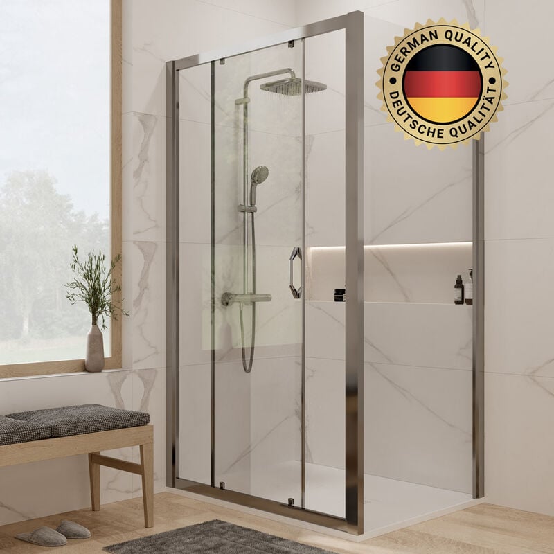 Hüppe - Pack : Porte coulissante 120cm + Paroi latérale 90cm + Receveur 120x90cm Blanc (Huppe2-12090WH)