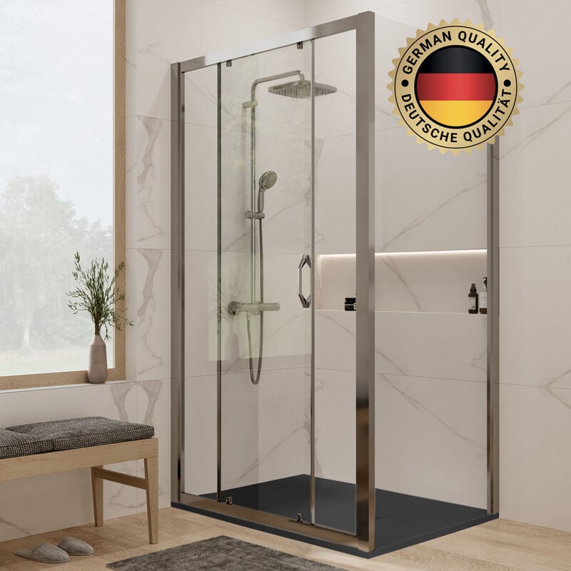 Hüppe - Pack : Porte coulissante 120cm + Paroi latérale 80cm + Receveur 120x80cm Noir (Huppe2-12080BL)