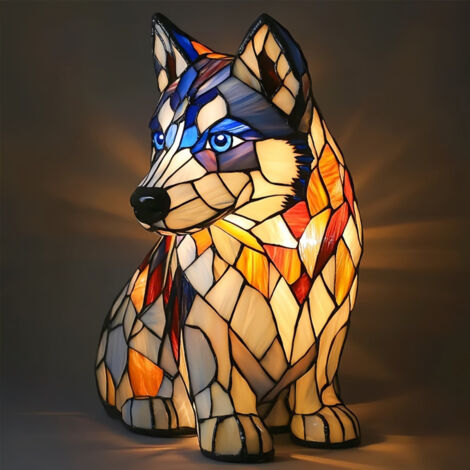 Husky EVeilleuse artistique , lampes de table LED à thème de chiens mignons, veilleuse de table bouledogue français en résine teintée, décoration d'intérieur animalière vintage