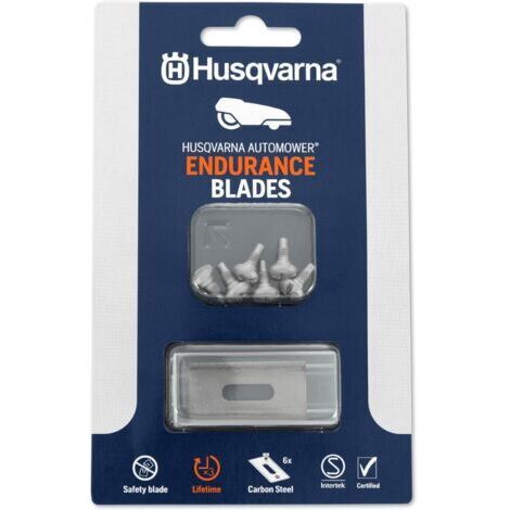 Husqvarna Automower Endurance - Lot de 6 Lames avec vis - Trou Oblong - Lame de qualité Plus Durable - Compatible avec Tous Les Robots tondeuses Husqvarna/Gardena/McCulloch