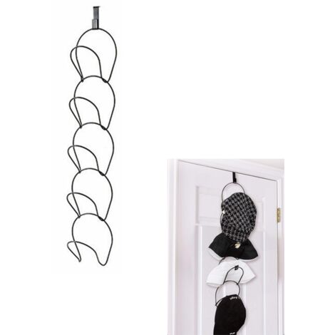 Hutablage, 5 Ringe, Metall, mehrschichtig, Kappenablage, an der Tür montierte Garderobe mit 1 Türhaken, für Baseballkappen, Handtücher, Schals (schwarz)