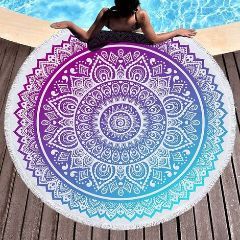 HUTUDA Serviette De Plage Ronde Mandala Serviette, Serviette De Plage Grande Taille 150cm, Microfibre Serviettes De Bain Mandala, Nager Spa Voyage Yoga (17,150 150cm)