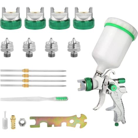 HVLP-Druckluft-Spritzpistole mit 1,4/1,7/2,0/2,5 mm Düse, 600 ml Fassungsvermögen, für Wände, Autos, Innenausbau (grün)
