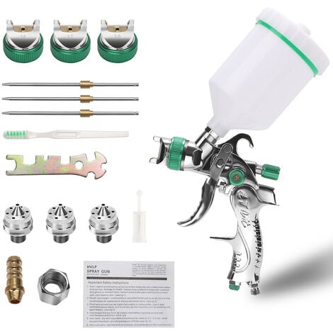 RANDACO HVLP Lackierpistole Druckluft-Lackierpistole Düsen MINI Spritzpistole Edelstahl mit 600 ml Plastikbecher und 3 Edelstahldüse 1.4mm, 1.7mm 2mm - Grün