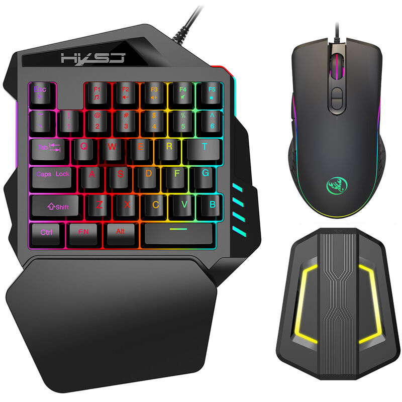 

A867 Raton ergonomico para juegos RGB con cable V100 35 teclas Teclado para juegos con una sola mano P6 Teclado portatil Conversor de raton Combo,