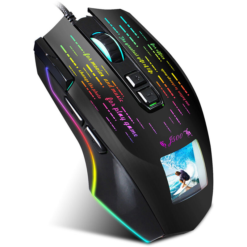 

J500 Raton para juegos con cable USB RGB Raton para juegos con pantalla de visualizacion Seis DPI ajustables para computadora portatil de escritorio,