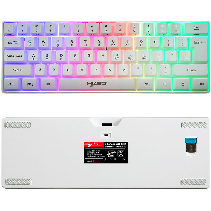 

HXSJ Teclado de modo dual de 61 teclas BT 5.0 Teclado compacto Teclado retroiluminado RGB inalambrico 2.4G Teclas de inyeccion de doble disparo,