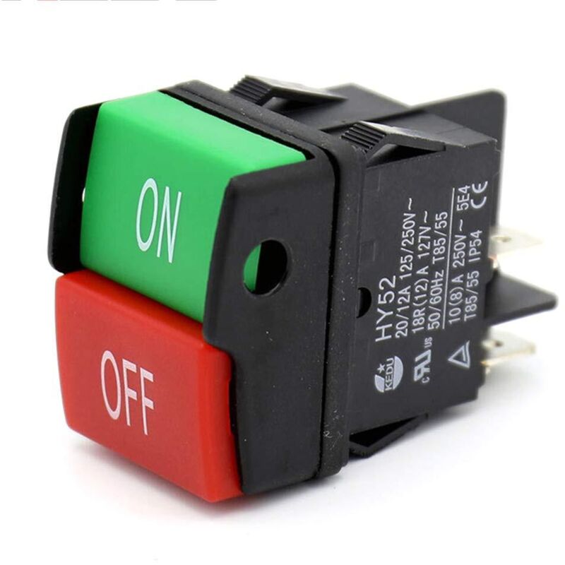 HY52 Lot de 1 interrupteurs à Bouton Poussoir pour appareils électroménagers, équipement électrique, Outils électriques 125/250 V 20/12/10 (8) A,