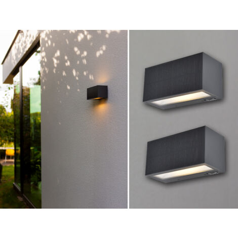 HYBRID LED Außenwandleuchten 2er SET, Solar & Strom 230V, Anthrazit 18cm breit