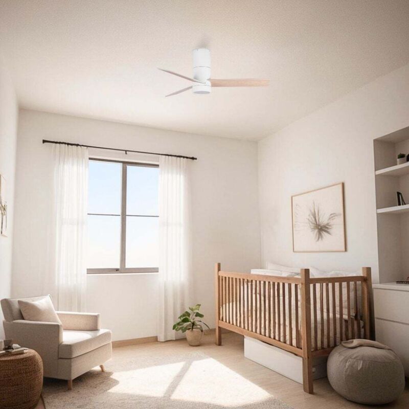 Ventyly - hybrid mini Ventilateur de Plafond Blanc/Pin avec Lumière Ø90 cm