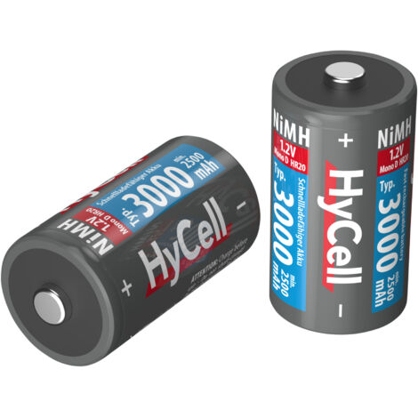 HyCell Akku Mono D Typ 3000 (min.2500mAh) Monozelle NiMH-Akkubatterie (2er-Pack)