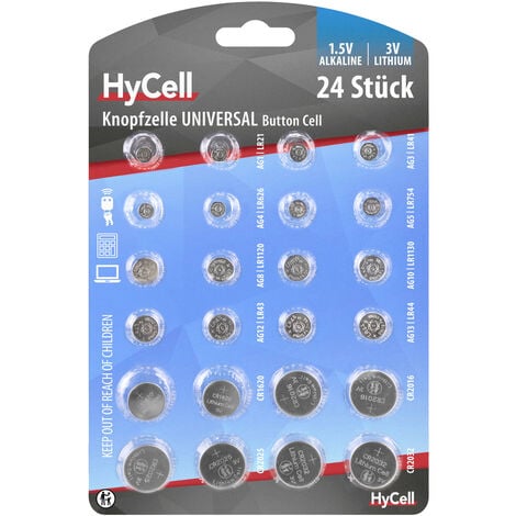 HYCELL GMBH HyCell Knopfzellen-Set je 2x AG 1, AG 3, AG 4, AG 5, AG 8, AG 10, AG 12, AG 13, sowie je 2x CR 1620,