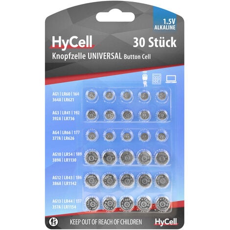 HYCELL GMBH HyCell Knopfzellen-Set je 5x AG 1, AG 3, AG 4, AG 10, AG 12, AG 13
