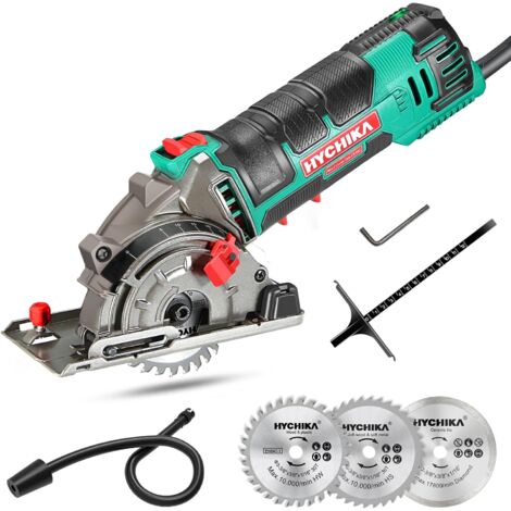 HYCHIKA Mini-Kreissäge Handkreissäge mit 3 Sägeblättern, Skalenlineal, 500 W Motor aus reinem Kupfer 4.500 U/min, ideal zum Schneiden von Holz, Weichmetall, Fliesen und Kunststoff