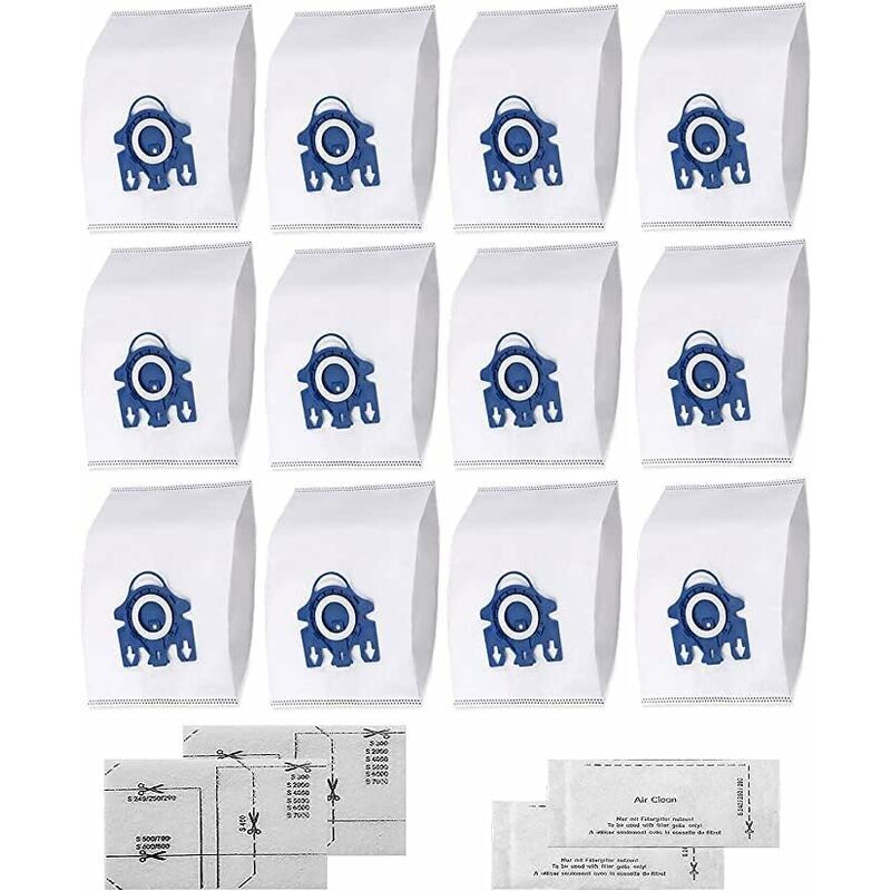 HyClean 3D FJM Sac d'Aspirateur pour Miele (12 sacs, 2 filtre pour moteur, 2 filtre évacuation) Sac d'Aspirateur pour Miele GN Pack XXL, Alternative