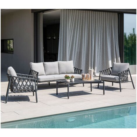 Salon de jardin 5 places anthracite coussins gris foncé Nazca