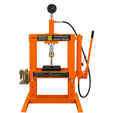 Hydraulische Werkstattpresse 10 Tonne Tisch- Bodenaufstellung Pulverbeschichteter Stahl Abnehmbares Manometer Handpumpe Einstellbarer Arbeitsbereich 180-335mm KOSTENLOSER 8 Dorne & 1 Adapter