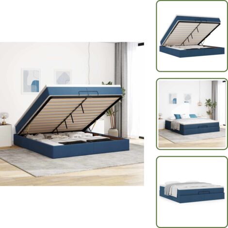 Hydraulischer Heber - vidaXL Ottoman-Bett mit Matratzen Blau 200x200 cm Stoff - Taschenfederkern
