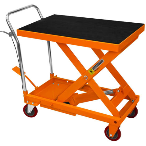 Hydraulischer Hubtisch Scherenhubtisch 500KG Mobil Wagen Multi-Höhen-Positionen Arretierbares manuelles Fuß- und Handpedal Abnehmbare Gummimatte 4 Räder 2 Abschließbare 81cm x 51cm 29-78cm Hubbereich