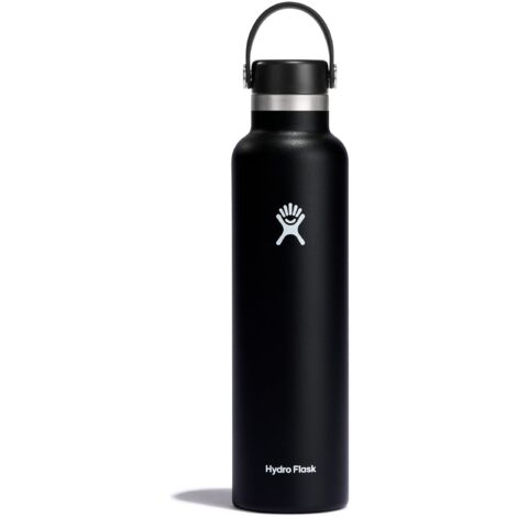 Hydro Flask Borraccia in acciaio inossidabile con isolamento sottovuoto tappo Flex Cap antigoccia e verniciatura a polvere, Senza BPA, Imboccatura standard, Black, 709ml (24oz), laccetto