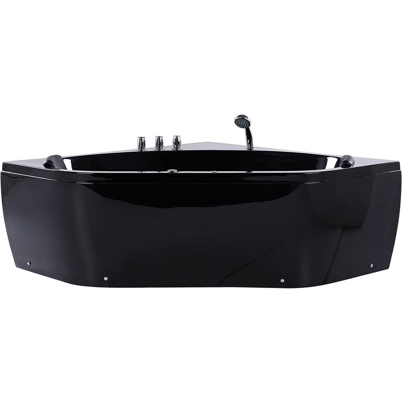 Beliani - Hydro Massage Whirlpool Bath Tub Black Acrylic Overflow Control 140 cm Meves - Black