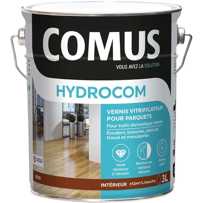 Comus - hydrocom mat soie - Incolore 3L - Vitrificateur polyuréthane acrylique mono-composant parquets escaliers et boiseries