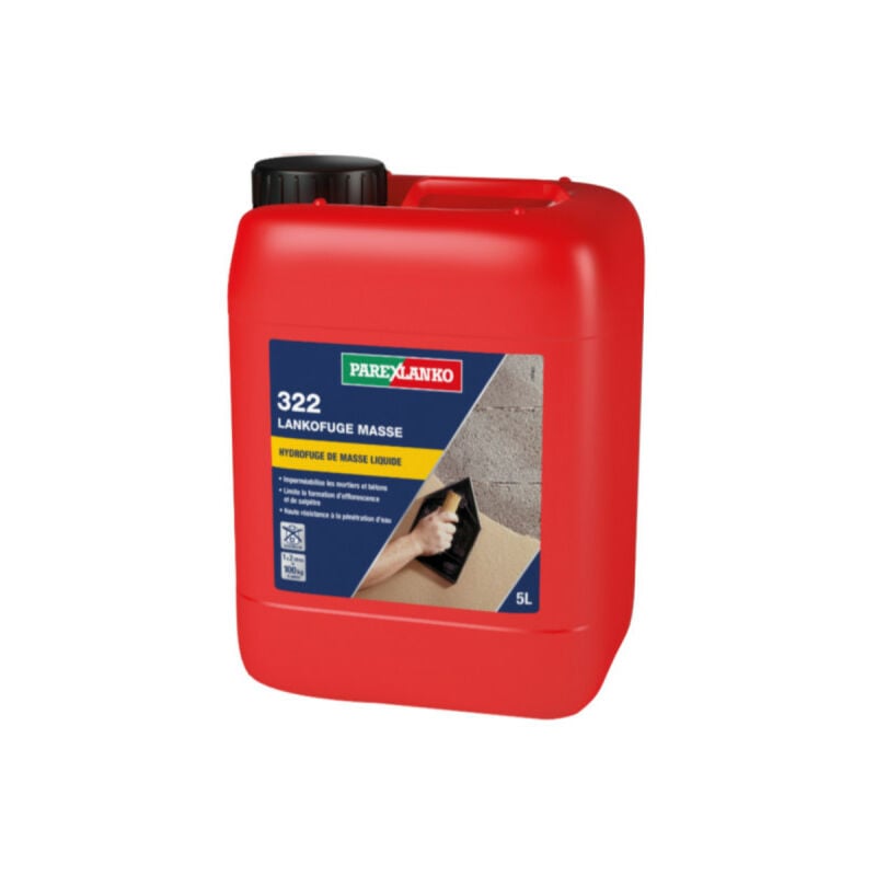 Hydrofuge à incorporer au gâchage des bétons et mortiers 322 lankofuge masse Parexlanko 5 l