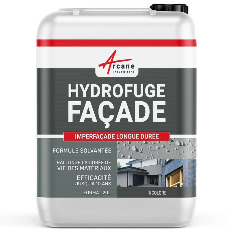 Arcane Industries - Hydrofuge façade imperméabilisant pour mur pierre brique enduit crépi - imperfacade - 20 l (jusqu'à 100 m²)