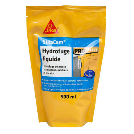 Hydrofuge liquide SikaCem 500ml – Pour béton armé et mortiers – Étanchéité dans la masse – Résistance chimique améliorée