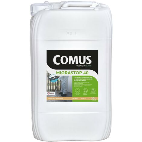 Hydrofuge Minéral MIGRASTOP® 40 - 20L - Traitement Hydrofuge reminéralisant et restructurant supports en béton et ciment - COMUS