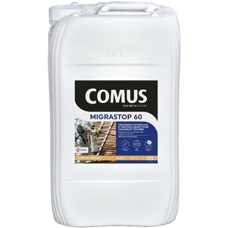 Hydrofuge Minéral MIGRASTOP®60 - 20L - Traitement Hydrofuge reminéralisant et restructurant pour façades et toitures - COMUS