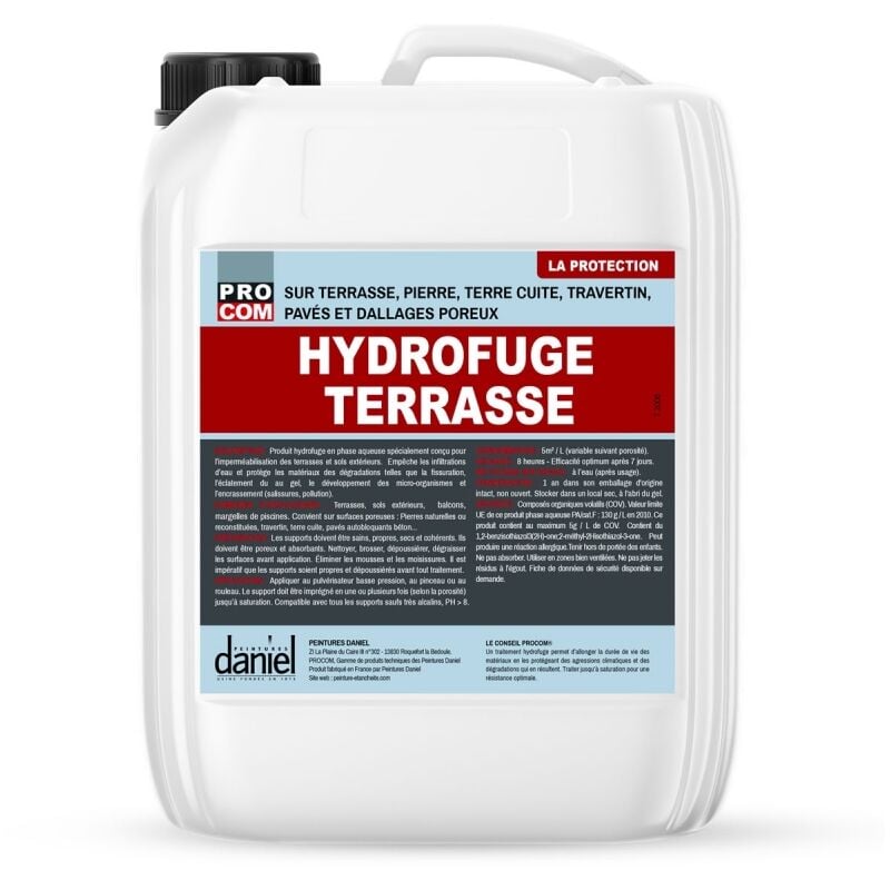 Hydrofuge terrasse incolore, imperméabilisation travertin, pierre naturelle, terre cuite, béton, dalles, pavés PROCOM