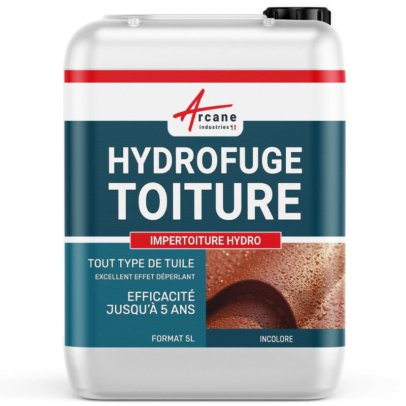 Arcane Industries - Hydrofuge Toiture, imperméabilisant toiture et tuiles incolore - impertoiture hydro - 5 l (jusqu'à 25 m²)
