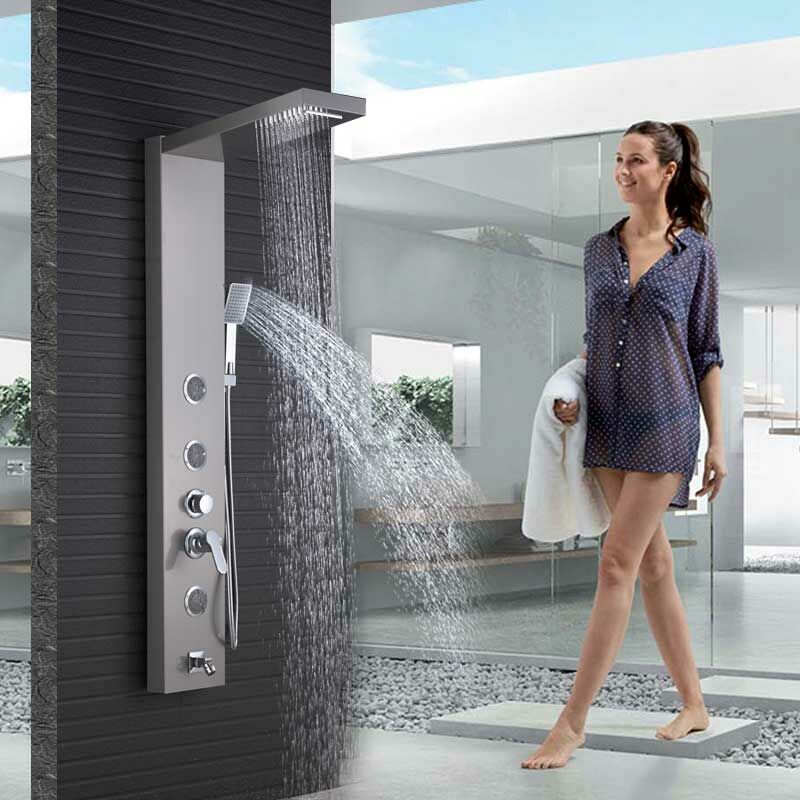 Hydromassage Shower Column led Shower Panel with Massage Jet spa Rain Shower Panel,Brushed Nickel