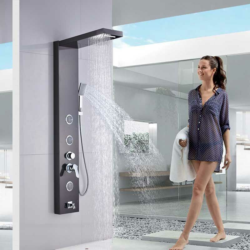 Hydromassage Shower Column led Shower Panel with Massage Jet spa Rain Shower Panel,Black Bronze