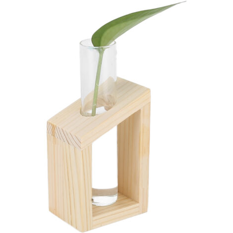 [Hydroponische Vase] [Holzständer und Glasröhre] Einzelröhrenmodell – Retro-Design für die Büro- und Heimdekoration